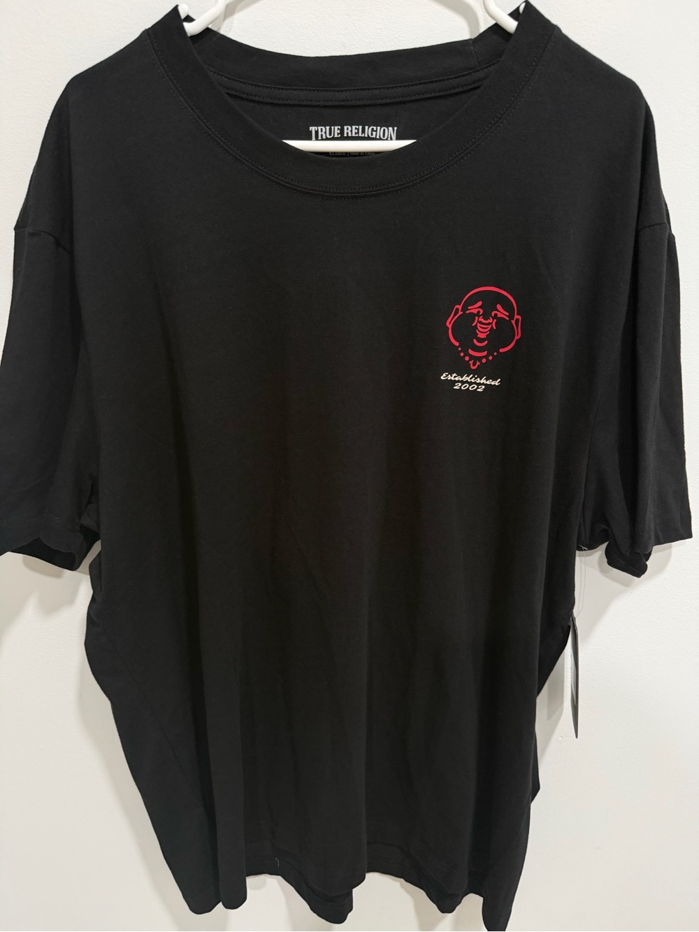 True Religion Black Short Sleeve Tee with Red Chest Logo